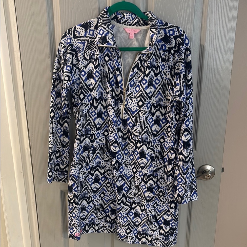 Lilly Pulitzer Blue and White Notched Collar Dress
